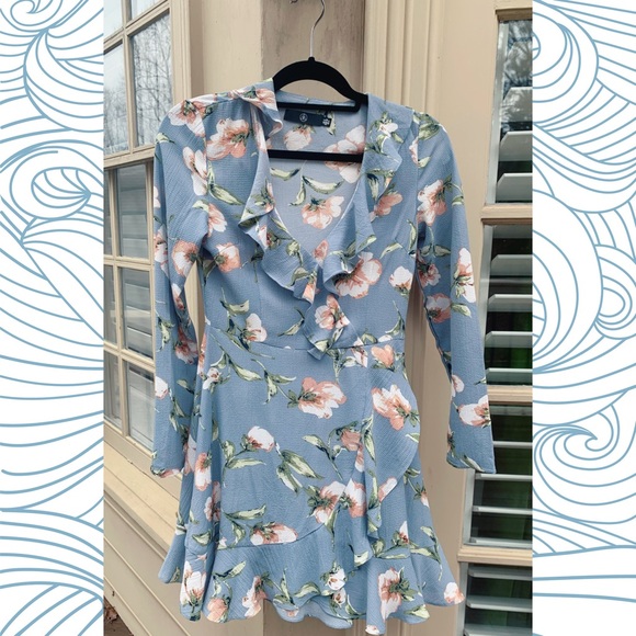 missguided blue floral ruffle tea dress